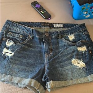 Denim midi shorts with distress size 10